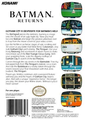 Batman Returns (USA) box cover back